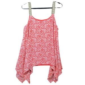 Cato Womens Blouse Pink White Floral Tank Top Asymmetrical Stretch Large